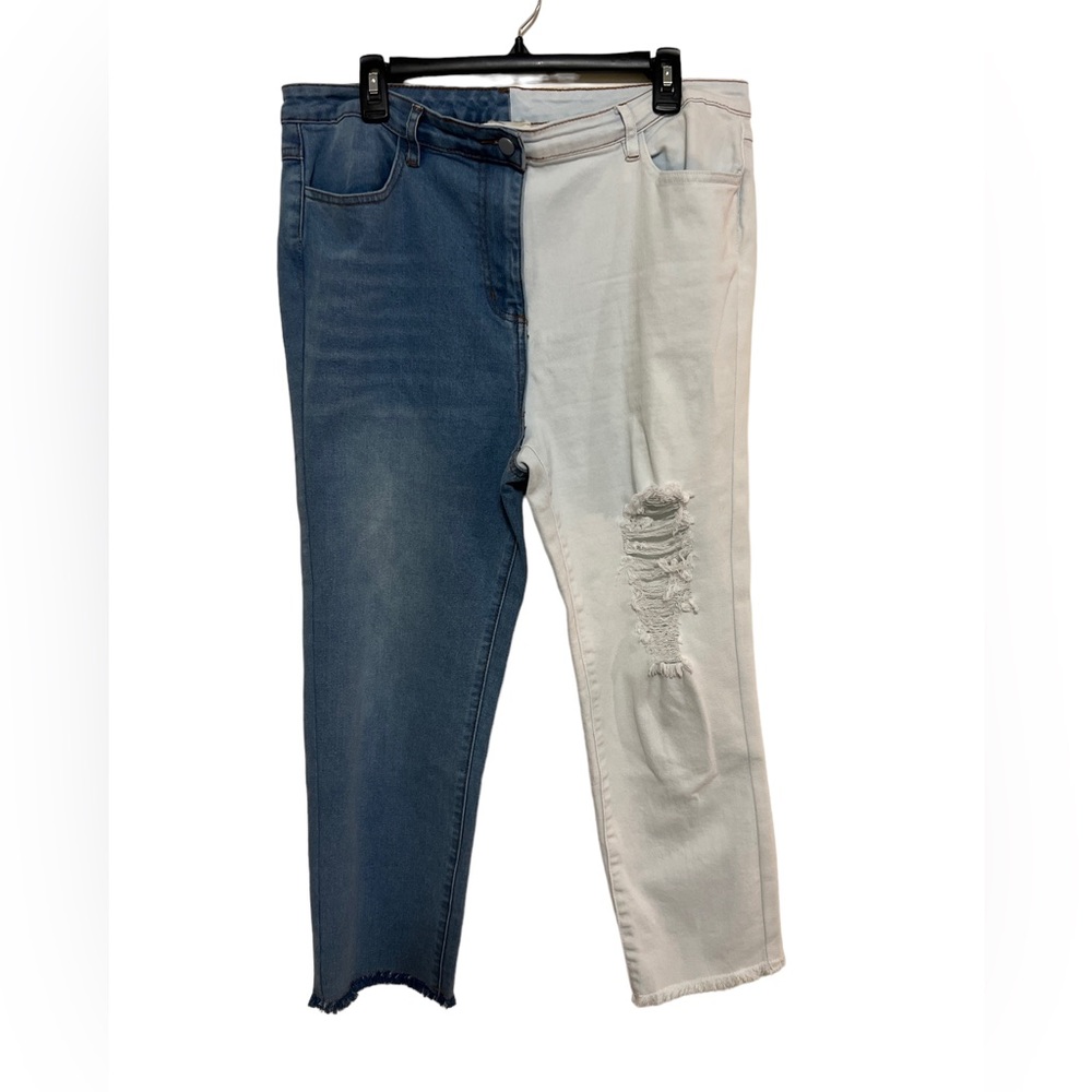 BIBI TWO-TONE JEANS DISTRESSED RAW HEM SIZE XL WOMENS